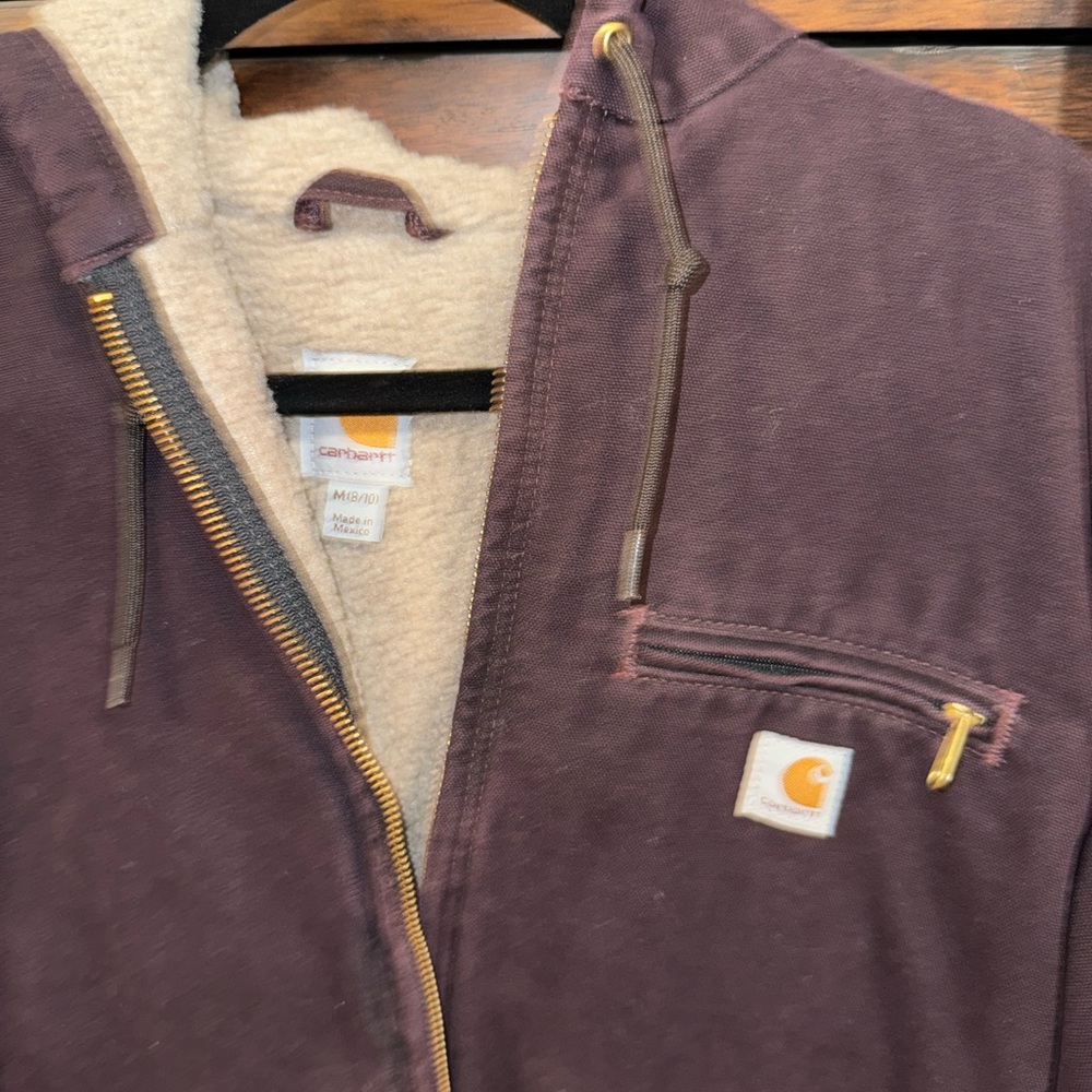 Carhartt Burgundy Hooded Jacket with Sherpa Lining